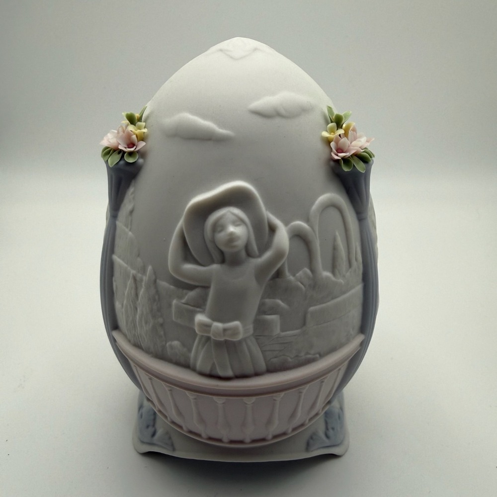 Vintage 1998 Lladro Handmade Porcelain Egg Figurine Girl Relief Spain